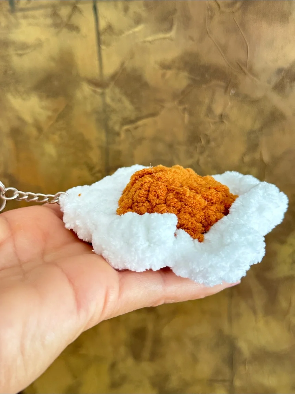 Handmade Crochet Flower Keychain – White & Rust Gold Bag Charm